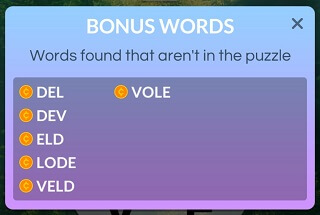 Wordscapes screenshot of bonus words